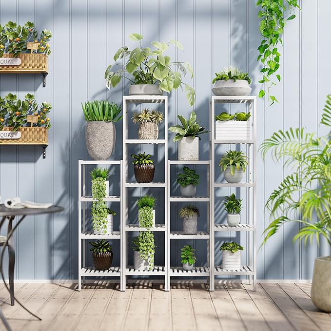 SMIBUY Bathroom Storage Shelf, 4-Tier Bamboo Rack Organizer, Multifunctional Shelving Unit for Living Room Bedroom Kitchen (White)