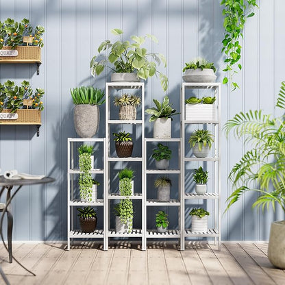 SMIBUY Bathroom Storage Shelf, 4-Tier Bamboo Rack Organizer, Multifunctional Shelving Unit for Living Room Bedroom Kitchen (White)