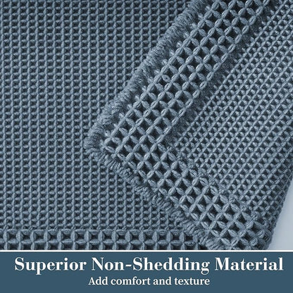 RESARE Waffle Bath Mat for Bathroom, Super Absorbent Bathroom Rugs Non Slip Machine Washable, Ultra Soft Quick Dry Boho Bath Rugs with Tassels for Floor, Upgraded Bordered Design, 24"x36" Blue