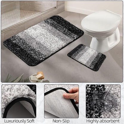 24PCS Bathroom Sets with Shower Curtain and Rugs,Black Bathroom Accessories Set Waterproof Black and White Shower Curtain Set, Toilet Brush, Trash Can & Bathroom Rug