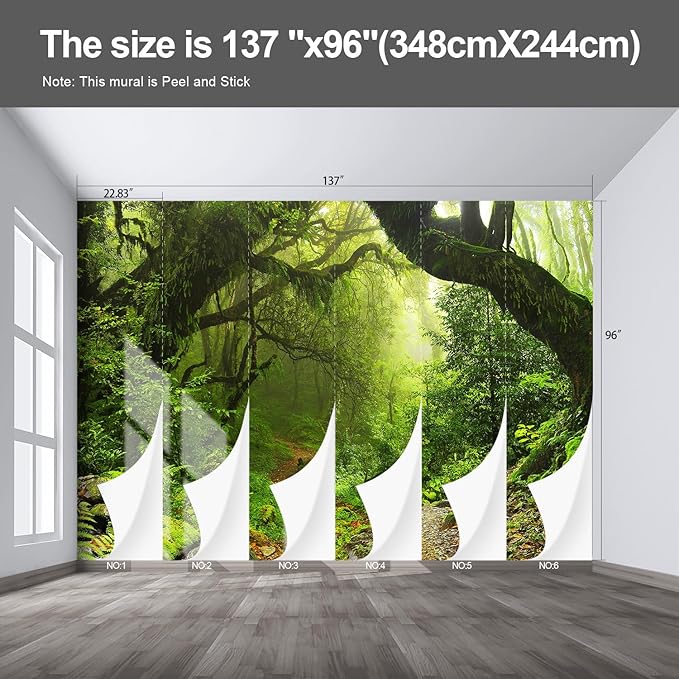 Forest Landscape Wall murals Woodland Tree Peel and Stick Wallpaper for Bedroom Living Room - 96"x137"
