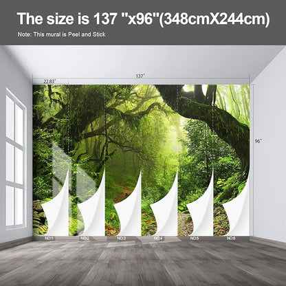 Forest Landscape Wall murals Woodland Tree Peel and Stick Wallpaper for Bedroom Living Room - 96"x137"