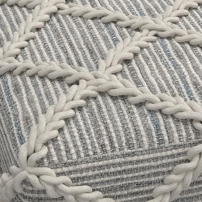 SIMPLIHOME Cowan Contemporary Square Pouf in Grey, Natural Handloom Woven for the Living Room, Bedroom and Kids Room