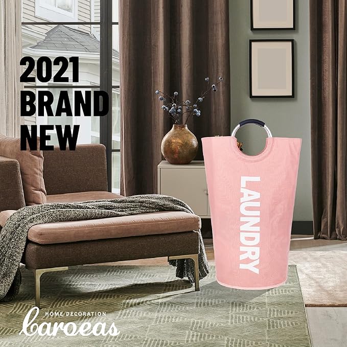 Caroeas 95L Pro Large Laundry Basket (13 Colors), Waterproof Laundry Hamper, Laundry Bag with Padded Handles, Clothes Hamper Stands Up Well, Collapsible Laundry Basket Easy Storage (Pink)