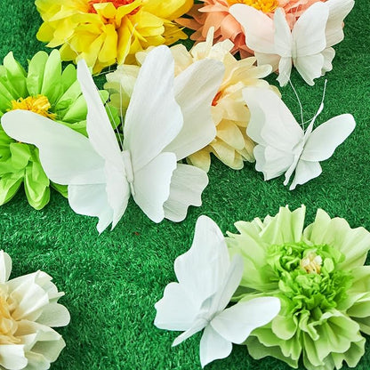 SUNBEAUTY Large Butterfly Party Decorations, 3D White Paper Butterflies Wedding Decoration, Hanging Butterflies for Baby Shower Decorations Girls, Women, Paper Flowers for Wall Decoration, Set of 4