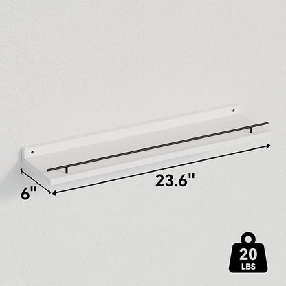 WOPITUES Floating Shelves 24 inch with Gold Metal Guardrail, Shelves for Wall Decor Set of 3, Wall Shelves for Bedroom, Bathroom, Kitchen, Living Room, Plants, Picture Frames, Art- Black and White