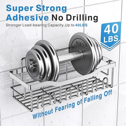 5-Pack Rustproof Stainless Steel Shower Caddy – No Drill Adhesive Bathroom Organizer with Large Capacity, Spacious Shower Shelves for Inside Shower, Kitchen & Home Decor Storage-XL Size