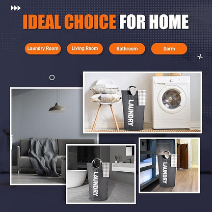 Caroeas 125L Laundry Basket,Large Laundry Hamper, Laundry Bag with Padded Handles, Clothes Hamper Stands Up Well, Collapsible Free Standing Easy Storage Washing Bin (Dark Grey,125L)