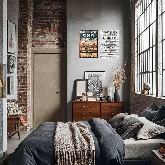 Teen Boys Room Decor - Cool Inspirational Wall Art Teenage Girl Bedroom Stuff 7 Rules of Life Metal Tin Signs for 10-18 Year Old Teens Room Accessories 8x12 Inch