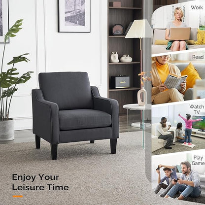 VINGLI Accent Chairs Set of 2 Living Room Chairs Dark Grey Reading Chair for Bedroom Scooped Arm Chair Mid Century Modern Linen Chairs Upholstered Comfy Chair for Apartment, Waiting Room