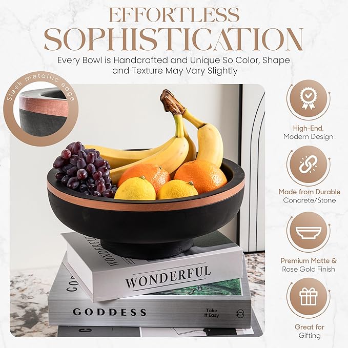 Concrete Fruit Bowl for Kitchen Counter - Large Decorative Bowls for Home Decor - Modern Key Bowl for Entryway Table - Hand-Poured Pedestal Bowl for Keys