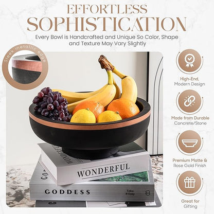 Concrete Fruit Bowl for Kitchen Counter - Large Decorative Bowls for Home Decor - Modern Key Bowl for Entryway Table - Hand-Poured Pedestal Bowl for Keys