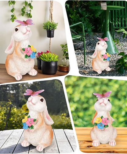 Vermeyen Solar Garden Statues Outdoor Decor-Yard Decorations for Patio,Balcony,Backyard,Lawn Ornaments-Easter Bunny Figurines with LED Light-Unique Birthday Gardening Gifts for Women,Mom,Grandma