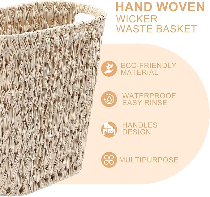 Bathroom Accessory Set with Wicker Trash Can, Beige Bathroom Accessories Set White Bathroom Sets Small Waste Basket Bathroom Trash Can for Bedroom Bathroom