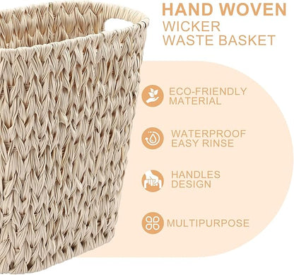 Bathroom Accessory Set with Wicker Trash Can, Beige Bathroom Accessories Set White Bathroom Sets Small Waste Basket Bathroom Trash Can for Bedroom Bathroom