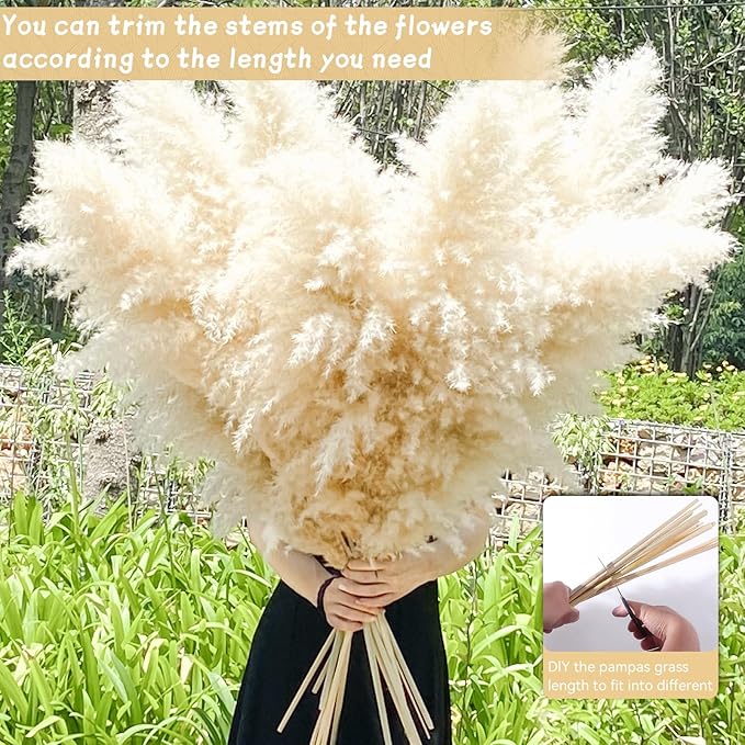 40" 22PCS Dried Pampas Grass Decor Tall,Large Natural Beige pompas Grass Tall Pampas Grass for Floor Vase,Wedding,Party,Farmhouse,Boho Home Decor,and Creating a Bohemian Ambiance