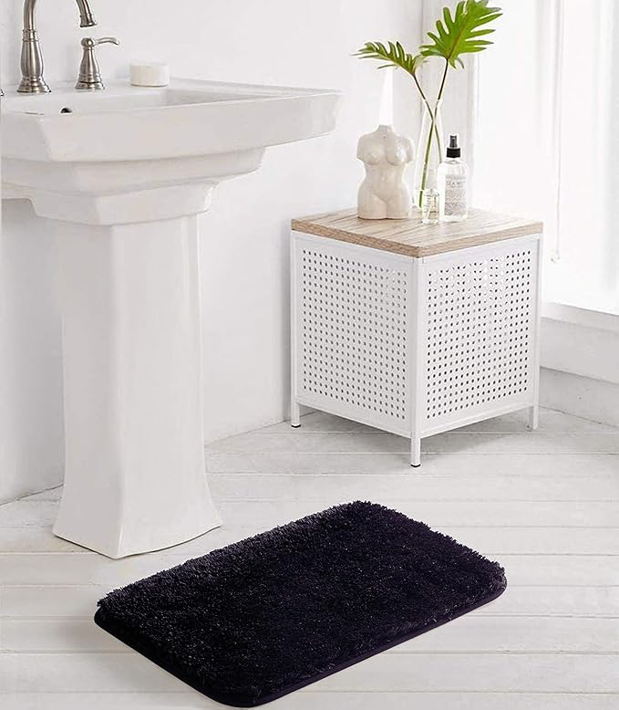 Suchtale High Pile Bath Mat, 16'' x 24'', Dark Purple, Non Slip, Machine Washable, Absorbent, Soft Microfiber, Bathroom Rug