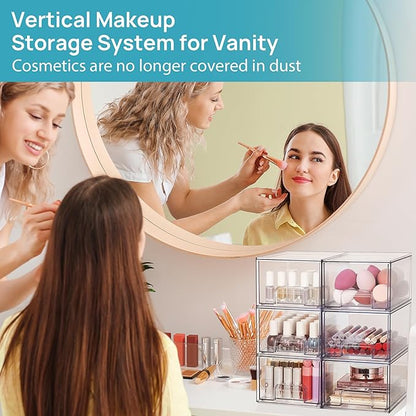 Vtopmart 4 Pack Clear Small Stackable Storage Drawers,Acrylic Bathroom Makeup Organizer,Plastic Storage Bins For Vanity, Undersink, Kitchen Cabinets, Pantry, Home Organization