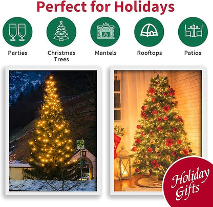 Yellow Wide Angle LED String Lights, 64.8 Ft 300 Count, Pack of 3 Strands 21.9 Ft 100 Lights UL Certified Commercial Grade Green Wire 5mm Holiday String Light