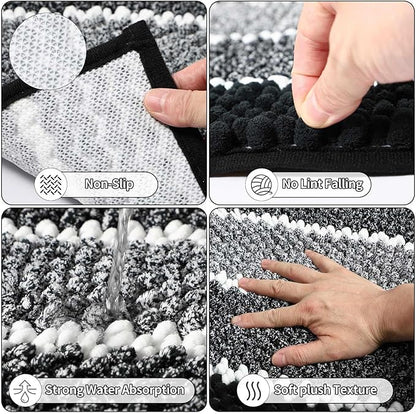 34PCS Black Bathroom Accessories Sets Complete, with Shower Curtain, Rugs, Trash Can and Toilet Brush, 3PCS 17oz Soap Dispenser Wall Mounted, Toothbrush Holder and Cup, Soap Dish, Qtip Holder