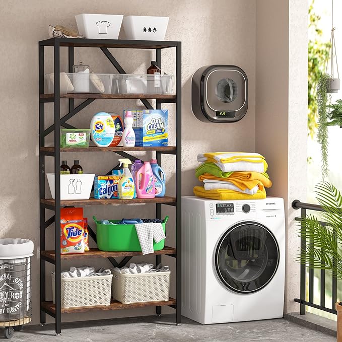 Tribesigns 71 Inch Industrial Bookshelf, 6 Shelf Etagere Bookcase, Free Standing Open Book Shelves Storage Display Shelf, Wood Shelving Units Organizer Rack for Bedroom Home Office Living Room