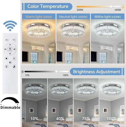16.5 Inch Dimmable Chandelier with Remote Control LED Crystal Chandelier Modern Flush Mount Ceiling Light Fixtures for Living Room Bedroom Dining Room Entrance (dimmable-16.5")