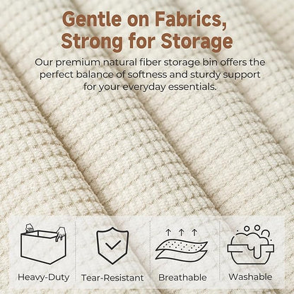 StorageWorks Storage Bins, Shelves Baskets for Organizing, Large Fabric Closet Organizers with Handles, Metal Frame, Beige（Texture）, 2-Pack