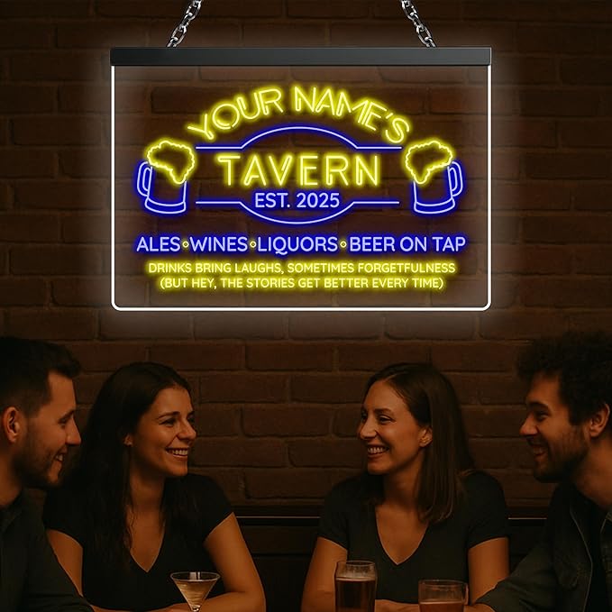 Custom Bar Neon Sign Beer Home Bar Lights Man Cave Acrylic Table LED Personalized Name Tavern Lighted Signs for Men Restaurant Coffee Workshop Garage Poker Signs Gifts