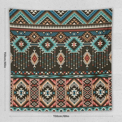 HZOHNAGO Aztec Tapestry Turquoise Blue and Brown and Native American Tribal Pattern Printed Wall Tapestry Wall Hanging for Bedroom Living Room Dorm 60" W x 60" H
