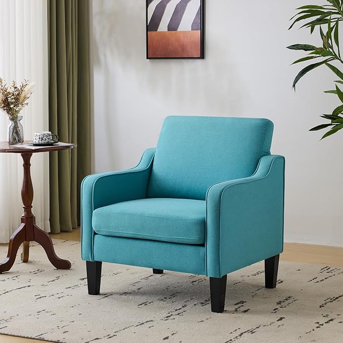 VINGLI Accent Chairs Set of 2 Living Room Chairs Teal Blue Reading Chair for Bedroom Scooped Arm Chair Mid Century Modern Accent Chairs Upholstered Comfy Chair for Apartment, Waiting Room