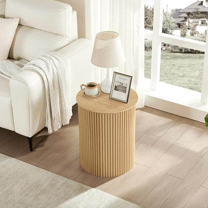 AVZEAR Small Round Side Table Fluted Night Stand Set of 2, Modern Boho End Table with Storage, 17.7" Circle Bedside Tables Wood Nightstands for Small Spaces, Living Room, Bedroom (Natural)