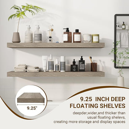 36 Inch Floating Shelves, 3D Textured Wood Grain, 36"x9.25"x1.5" Inch Deep Floating Shelves for Wall, Wooden Shelves for Bathroom, Bedroom, Living Room, Vintage Gray Oak, 2 Pieces