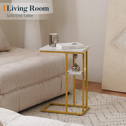 Yoobure C Shaped End Table Set of 2, Side Table for Couch and Bed, Small Side Tables for Small Spaces, Living Room, Bedroom, Rustic Snack Tables