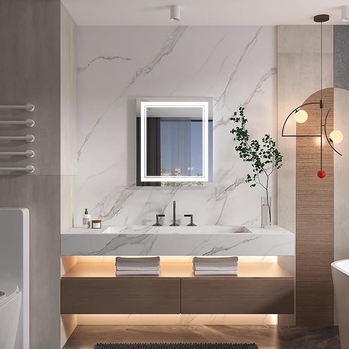 WELLFOR LED Bathroom Vanity Mirror 20 x 28 Inch, Lighted Anti-Fog Dimmable Mirror, IP44 Waterproof Wall Mounted Makeup Mirror, Packed with US Standard Plug and Touch Switch, (Horizontal/Vertical)