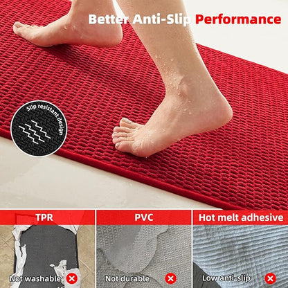 Small Bathroom Rugs, Non Slip Washable Bath Rugs Super Absorbent Bathroom Rug Thin Quick Dry Low Pile Bath Mats, Red 12"x12"