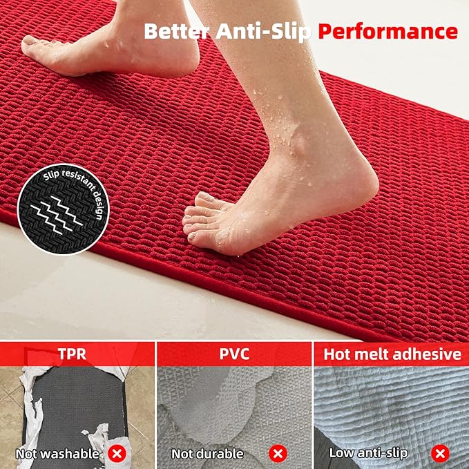 Red Bathroom Rug, 20"x24" U Shape, Non Slip, Quick Dry, Machine Washable, Low Pile Chenille Bath Mat