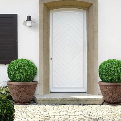 4 Pack 12 Inch Pots for Plants, Plastic Outdoor Flower Pots with Drainage Hole & Tray, Large Planters for Garden Porch Home Indoor Outdoor Decor - Pebbles Pattern Design Plant Pots