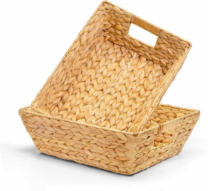 Set of 2 Snack Baskets, Wicker Snack Basket Organizer for Office, Small Wicker Baskets with Handles, (2 Medium Basket)