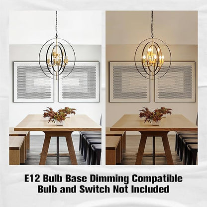 9-Light Globe Rustic Metal Chandelier, 23.6" Black Gold Adjustable Hanging Ceiling Pendant Light Fixture for Entryway Foyer Stairway Bedroom Dining Living Room Hallway