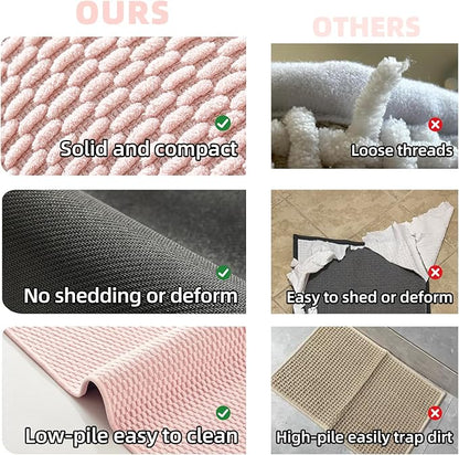 Bathroom Rugs Non Slip Washable, Super Absorbent Thin Bath Mat Quick Dry Low Pile Bathroom Rug, Pink 24"x36"