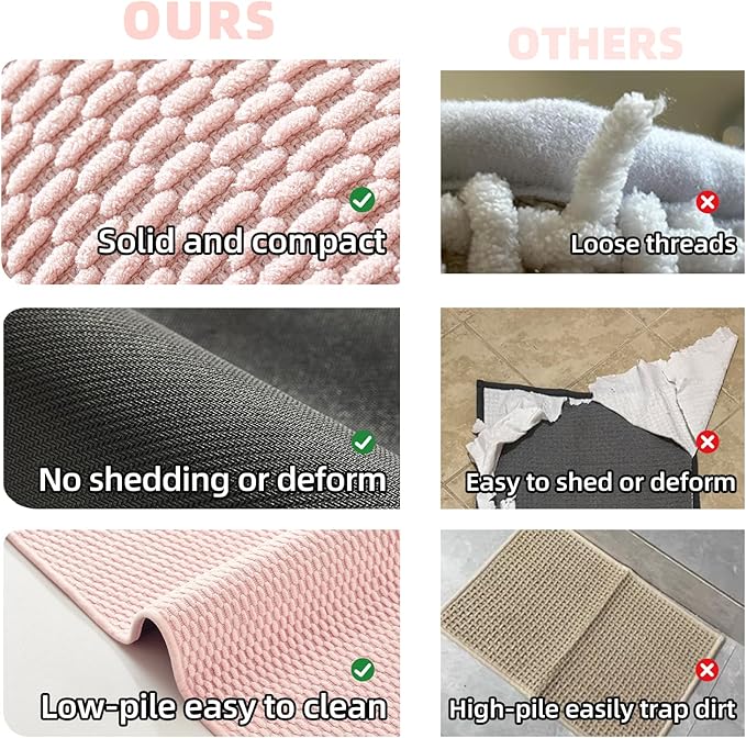 Small Bathroom Rugs, Non Slip Washable Bath Rugs Super Absorbent Bathroom Rug Thin Quick Dry Low Pile Bath Mats, Pink 12"x12"