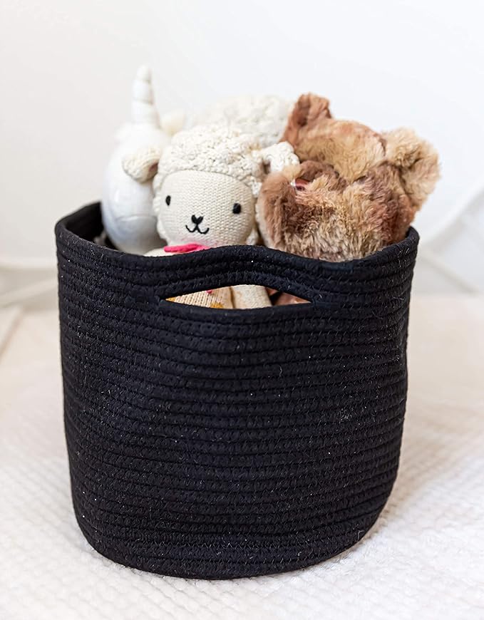 OrganiHaus Set of 3 Woven Storage Baskets for Organizing, Cotton Rope Organizer Bins for Shelves, Closet & Nursery, Dog Toy Basket, Decorative Bins for Toys, Towels & Books - 15x10x9, Black