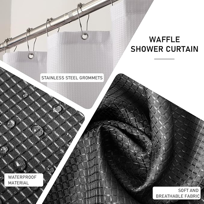 Black Bathroom Accessories Set with Wicker Trash Can Shower Curtain and Rugs,Bathroom Sets Small Waste Basket Bathroom Trash Can for Bedroom Bathroom