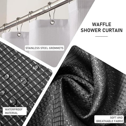 Black Bathroom Accessories Set with Wicker Trash Can Shower Curtain and Rugs,Bathroom Sets Small Waste Basket Bathroom Trash Can for Bedroom Bathroom