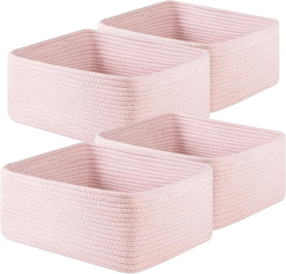 OIAHOMY 4 Pack 14.17*11.02*6.3IN Storage Baskets for Organizing Shelves, Woven Rope Baskets for Organizing Books, Clothes, Decorative Basket for Living Room, Nursery, Bedroom, Gift Basket, Pink