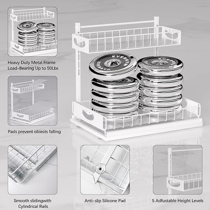 Under Sink Organizer with Pull-Out Drawers,Kitchen Sink Organizer,2 Tier Bathroom Organizers And Storage,Bathroom Accessories Set,White 2 Pack