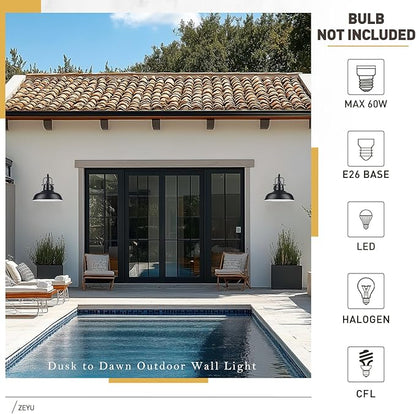 zeyu 18 Inch Dusk to Dawn Outdoor Barn Light, 1-Light Gooseneck Wall Light, Modern Wall Sconce for Garden Garage, Matte Black Finish, 016-1BL-PC BK