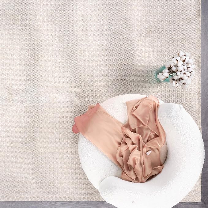 CAMILSON Easy Jute Rug 8x10, Indoor Outdoor Off-White Farmhouse Area Rugs for Living Room Patio and Kitchen Rug, Solid Woven Design, Easy-Cleaning, Non Slip Washable Outside Carpet Alfombras (8 x 10)