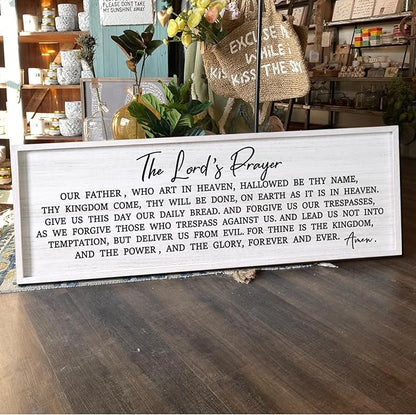 Our Father Prayer Bible Verse Framed Wall Art, 40''×15'' Rustic Religious Christian Lords Prayer Sign for God Jesus Christ Prayer, Horizontal Holy Inspirational Catholic Scripture Decor