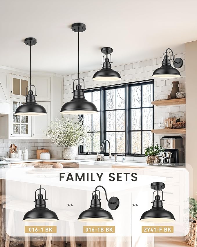 zeyu 2 Pack Barn Sconce Wall Lighting, Vintage Wall Mount Light Fixture, Indoor Wall Sconce Lighting in Matte Black Finish, 016-1B-2PK BK